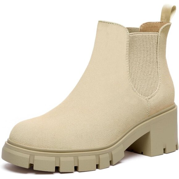 🆕 Women's Chelsea Boots Platform Ankle Booties Low Heel Slip-On Elastic Gore - Picture 1 of 8